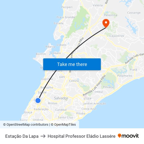 Estação Da Lapa to Hospital Professor Eládio Lassére map