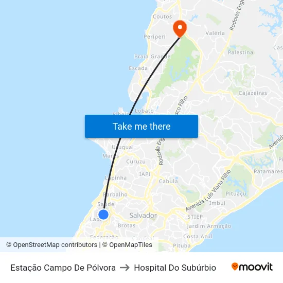 Estação Campo De Pólvora to Hospital Do Subúrbio map