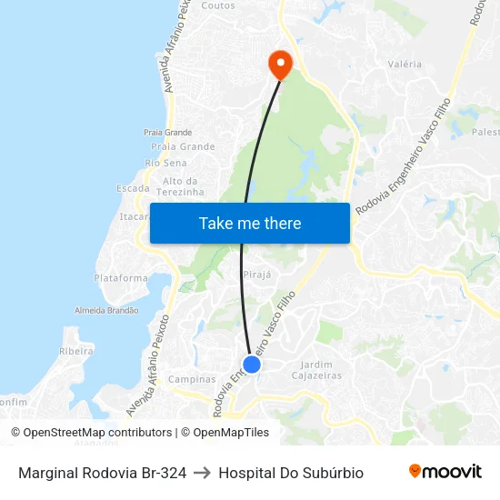Marginal Rodovia Br-324 to Hospital Do Subúrbio map