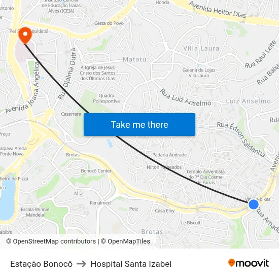 Estação Bonocô to Hospital Santa Izabel map