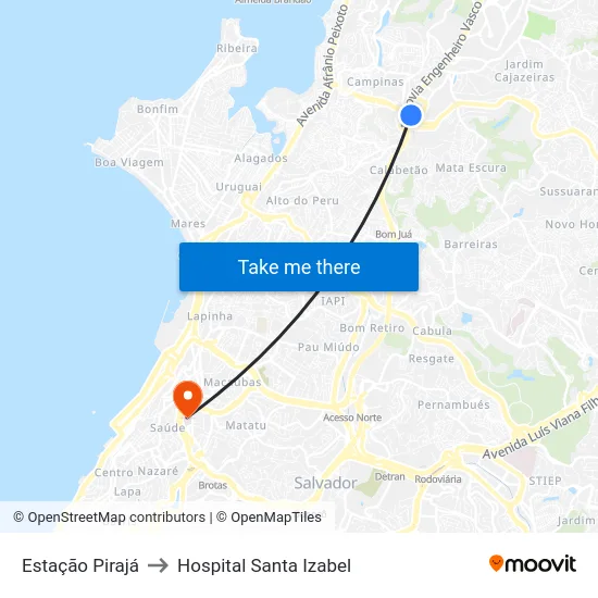 Estação Pirajá to Hospital Santa Izabel map