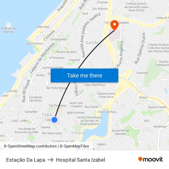 Estação Da Lapa to Hospital Santa Izabel map