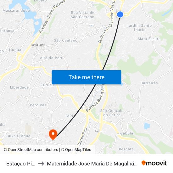 Estação Pirajá to Maternidade José Maria De Magalhães Netto map