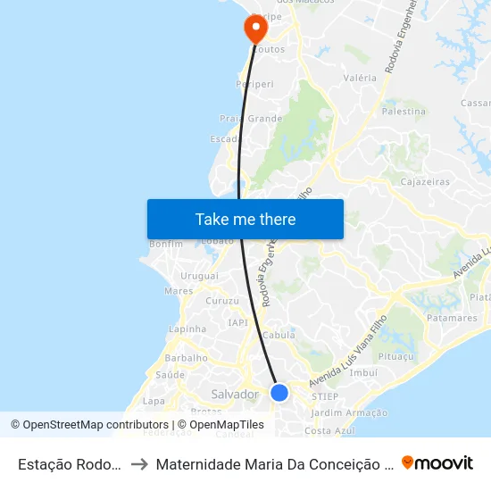 Estação Rodoviária to Maternidade Maria Da Conceição De Jesus map