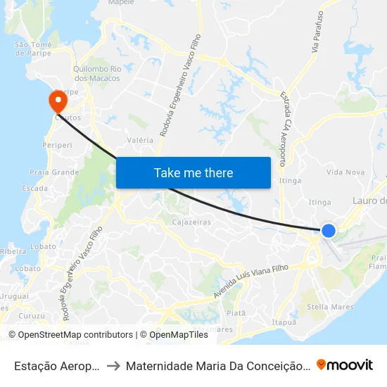 Estação Aeroporto ✈ to Maternidade Maria Da Conceição De Jesus map