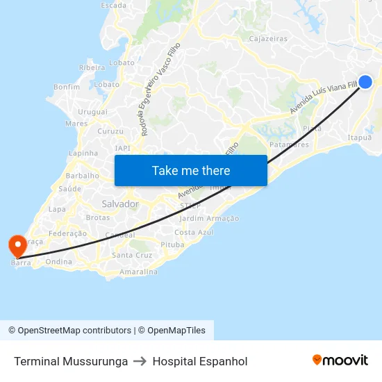 Terminal Mussurunga to Hospital Espanhol map
