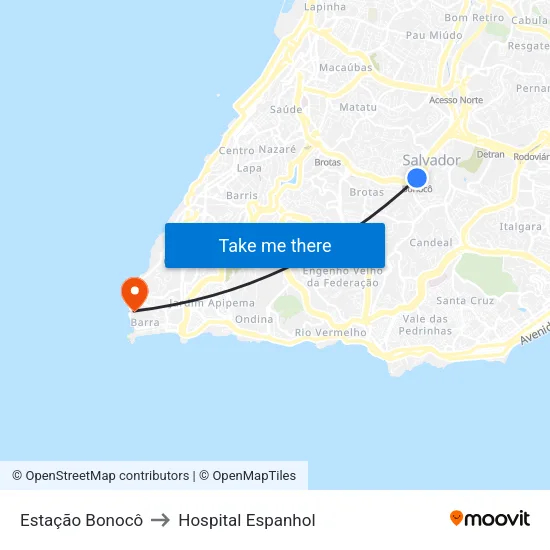 Estação Bonocô to Hospital Espanhol map