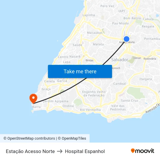 Estação Acesso Norte to Hospital Espanhol map