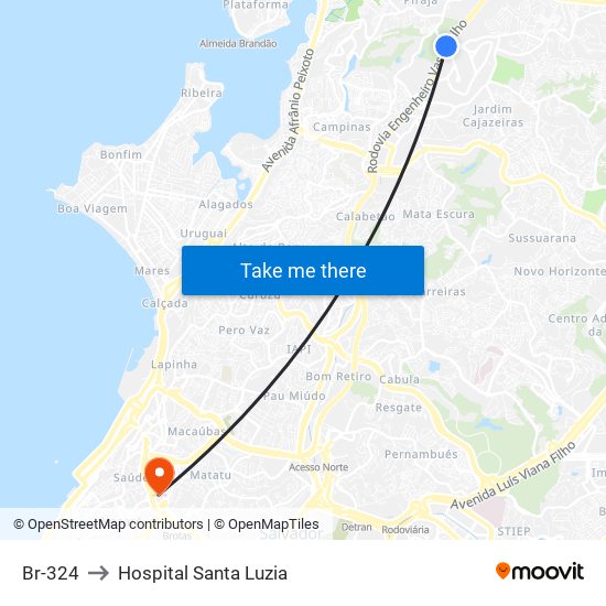 Br-324 to Hospital Santa Luzia map