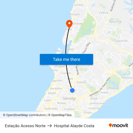 Estação Acesso Norte to Hospital Alayde Costa map