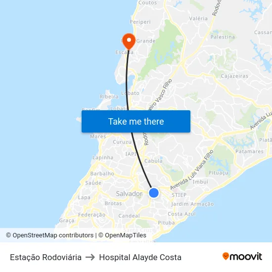 Estação Rodoviária to Hospital Alayde Costa map