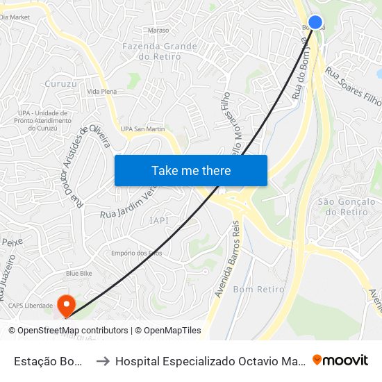 Estação Bom Juá to Hospital Especializado Octavio Mangabeira map