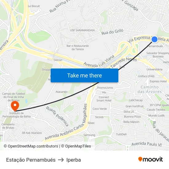 Estação Pernambués to Iperba map