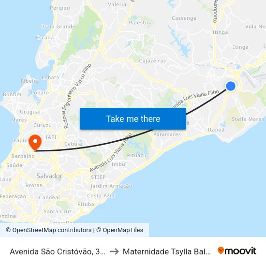 Avenida São Cristóvão, 3948 to Maternidade Tsylla Balbino map