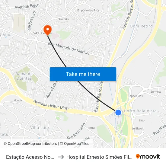 Estação Acesso Norte to Hospital Ernesto Simões Filho map