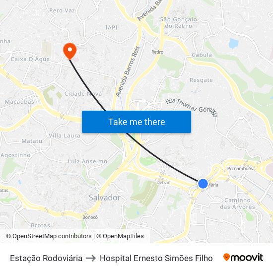 Estação Rodoviária to Hospital Ernesto Simões Filho map