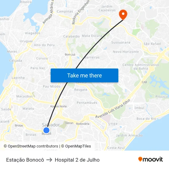 Estação Bonocô to Hospital 2 de Julho map