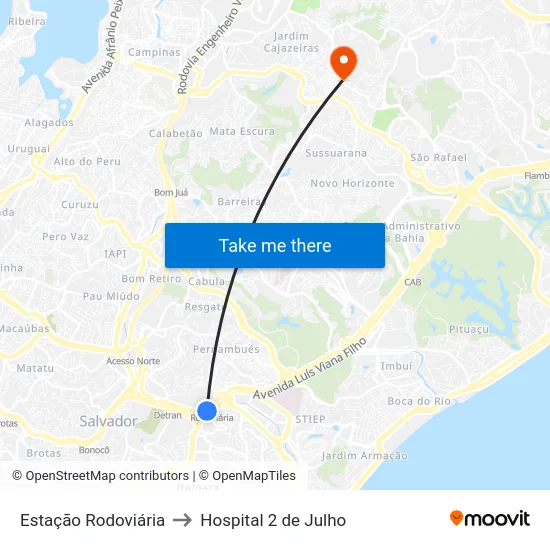Estação Rodoviária to Hospital 2 de Julho map