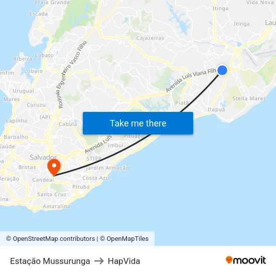 Estação Mussurunga to HapVida map