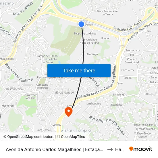 Avenida Antônio Carlos Magalhães | Estação Detran - Sentido Aeroporto to HapVida map