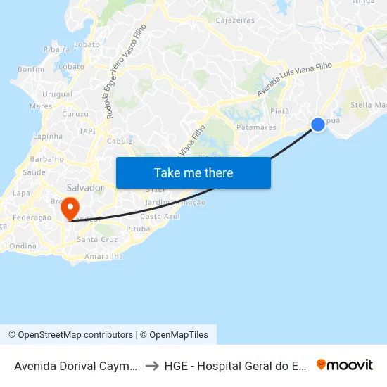 Avenida Dorival Caymmi, 9 to HGE - Hospital Geral do Estado map