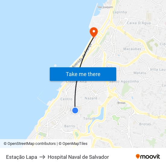 Estação Lapa to Hospital Naval de Salvador map