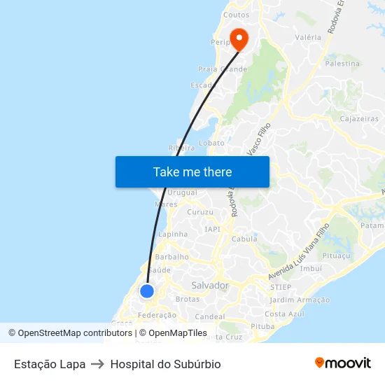 Estação Lapa to Hospital do Subúrbio map