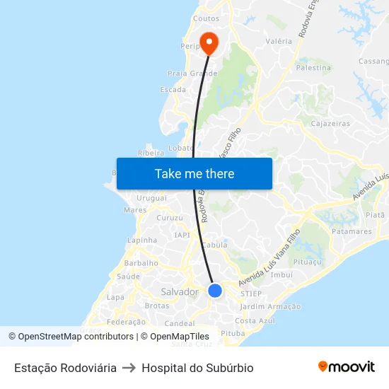 Estação Rodoviária to Hospital do Subúrbio map