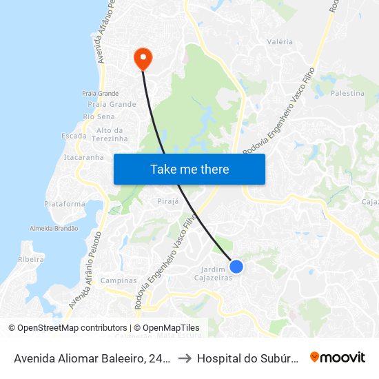Avenida Aliomar Baleeiro, 2437 to Hospital do Subúrbio map