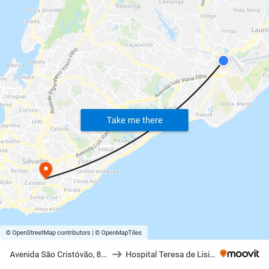 Avenida São Cristóvão, 8875 to Hospital Teresa de Lisieux map