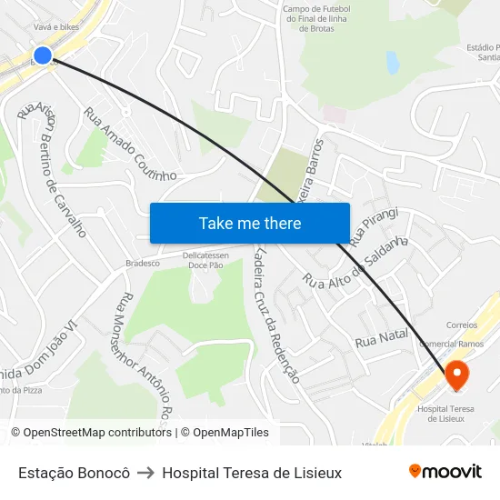 Estação Bonocô to Hospital Teresa de Lisieux map