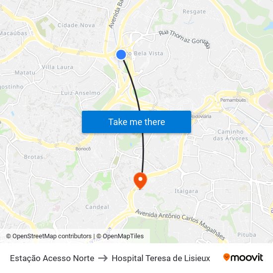 Estação Acesso Norte to Hospital Teresa de Lisieux map