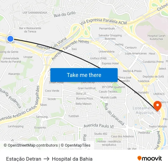 Estação Detran to Hospital da Bahia map