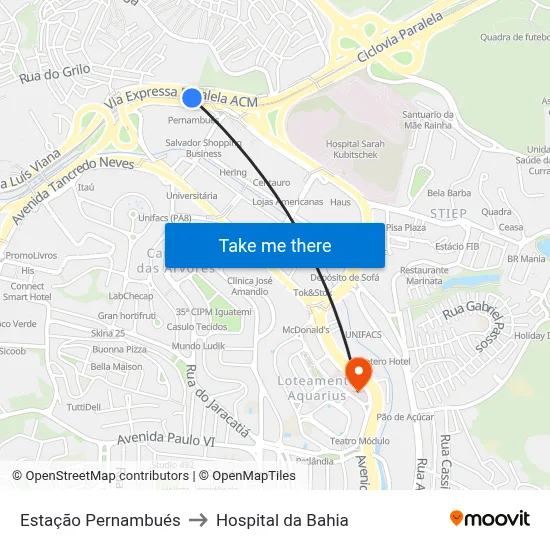Estação Pernambués to Hospital da Bahia map