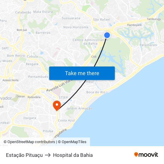 Estação Pituaçu to Hospital da Bahia map