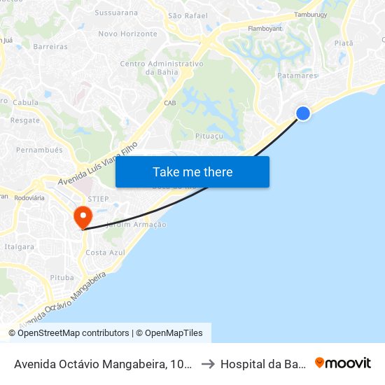 Avenida Octávio Mangabeira, 10241 to Hospital da Bahia map