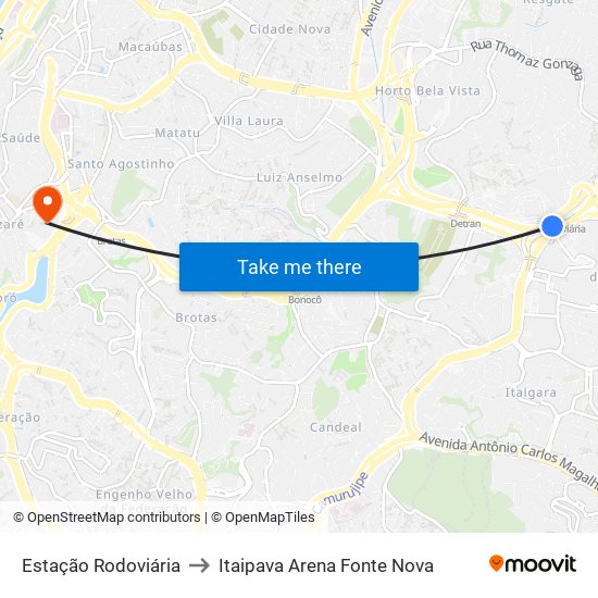 Estação Rodoviária to Itaipava Arena Fonte Nova map