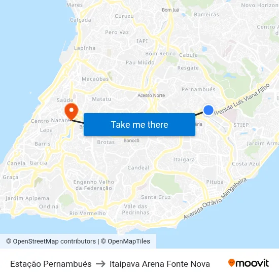 Estação Pernambués to Itaipava Arena Fonte Nova map