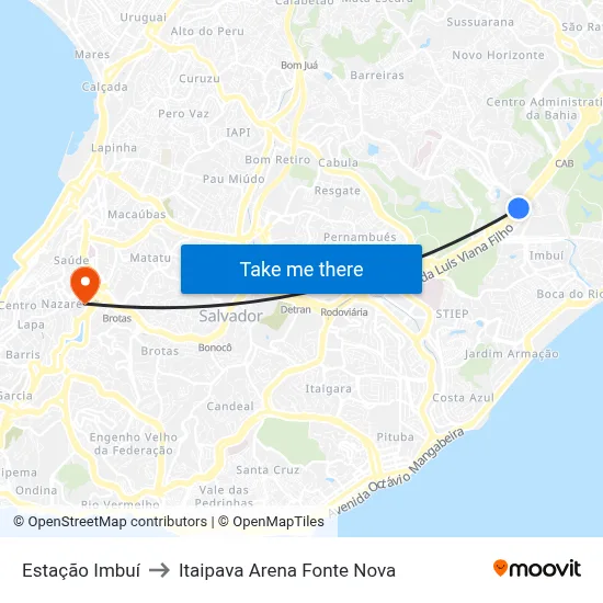 Estação Imbuí to Itaipava Arena Fonte Nova map
