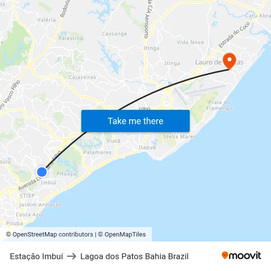 Estação Imbuí to Lagoa dos Patos Bahia Brazil map