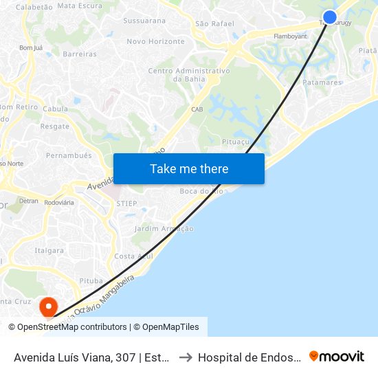 Avenida Luís Viana, 307 | Estação Tamburugy - Sentido Acesso Norte to Hospital de Endoscopia Ramiro Mascarenhas map