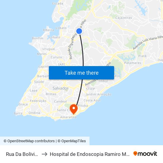 Rua Da Bolívia, 725 to Hospital de Endoscopia Ramiro Mascarenhas map