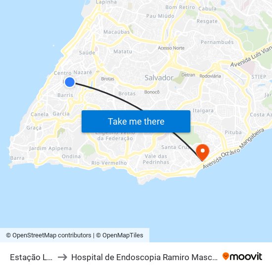 Estação Lapa to Hospital de Endoscopia Ramiro Mascarenhas map