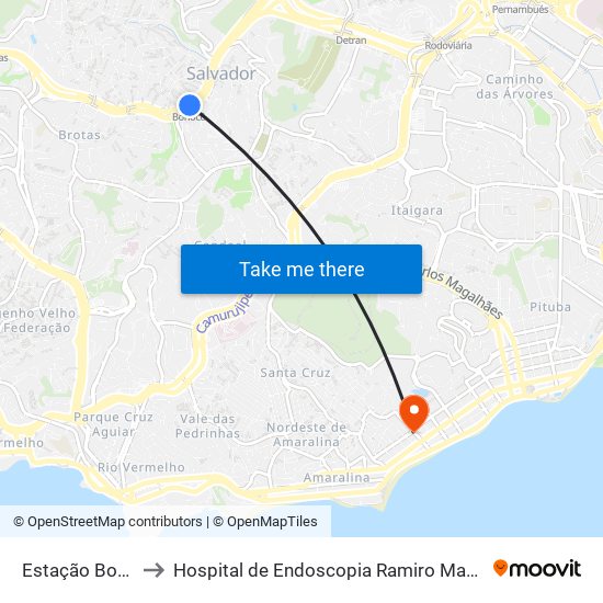 Estação Bonocô to Hospital de Endoscopia Ramiro Mascarenhas map