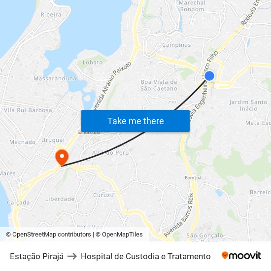 Estação Pirajá to Hospital de Custodia e Tratamento map