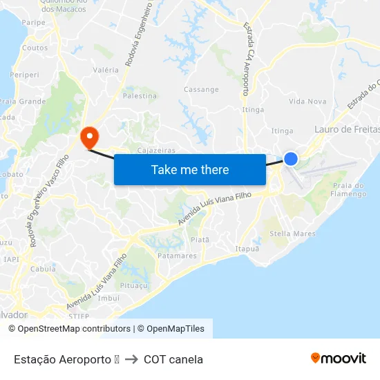 Estação Aeroporto ✈ to COT canela map