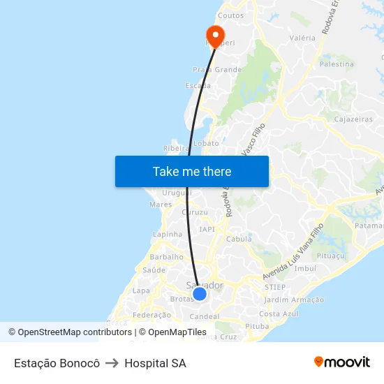 Estação Bonocô to Hospital SA map