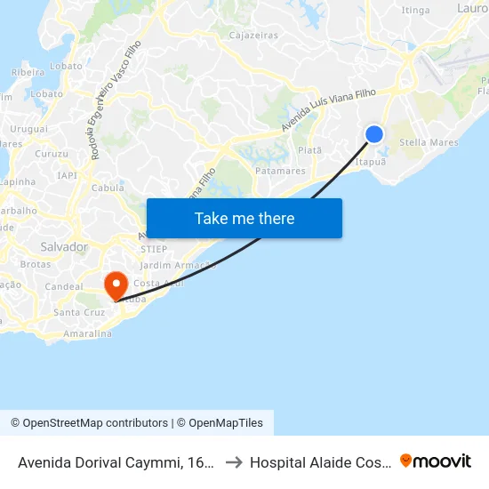 Avenida Dorival Caymmi, 1601 to Hospital Alaide Costa map