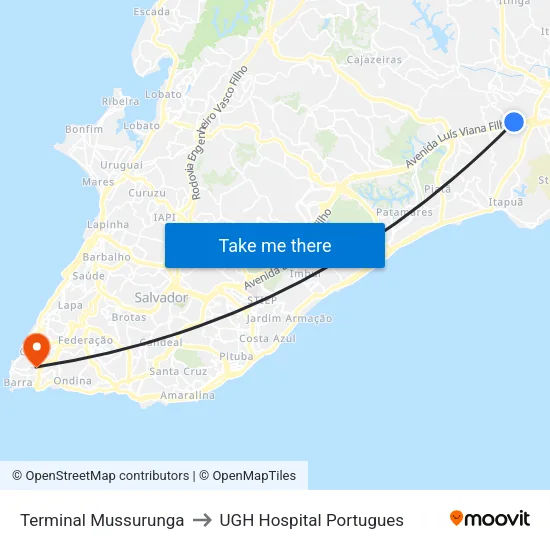 Terminal Mussurunga to UGH Hospital Portugues map