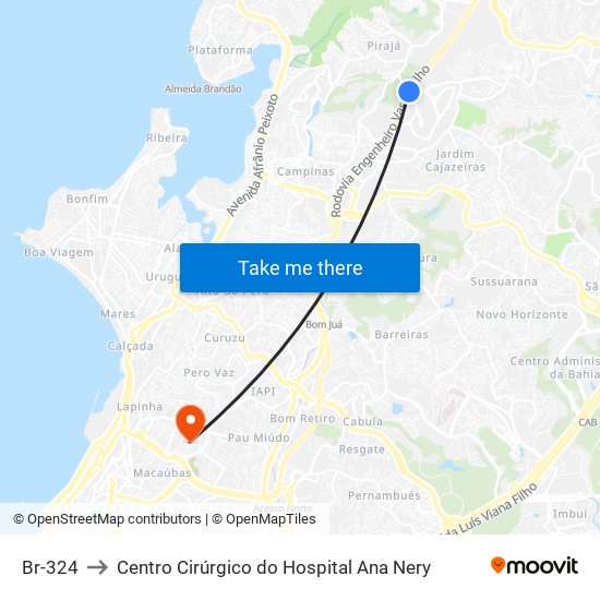 Br-324 to Centro Cirúrgico do Hospital Ana Nery map